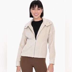 New Mono B Cream Taupe Corduroy Soft Velour Zip Up Lightweight Casual Jacket